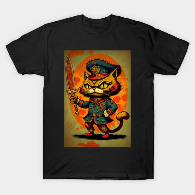 Cat in Uniform with Sword T-Shirt by dholzric